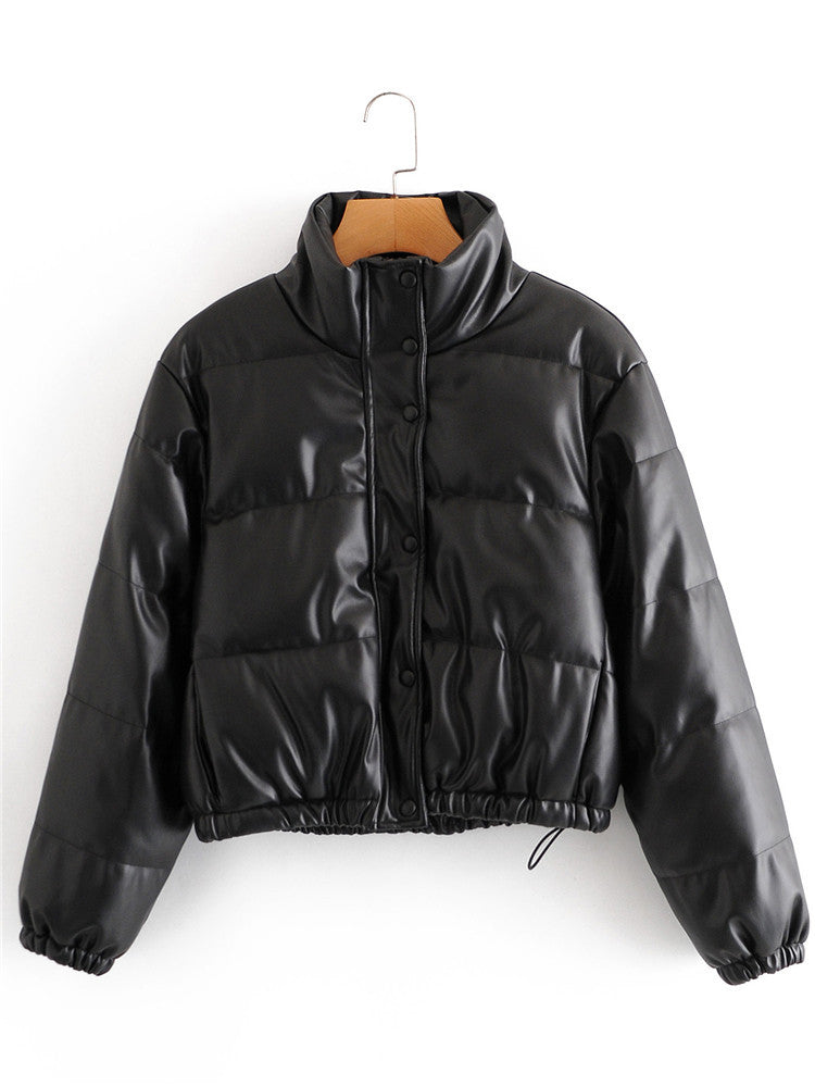 Casual Pure Color Simple ImitationLeather Cotton Clothes Women
