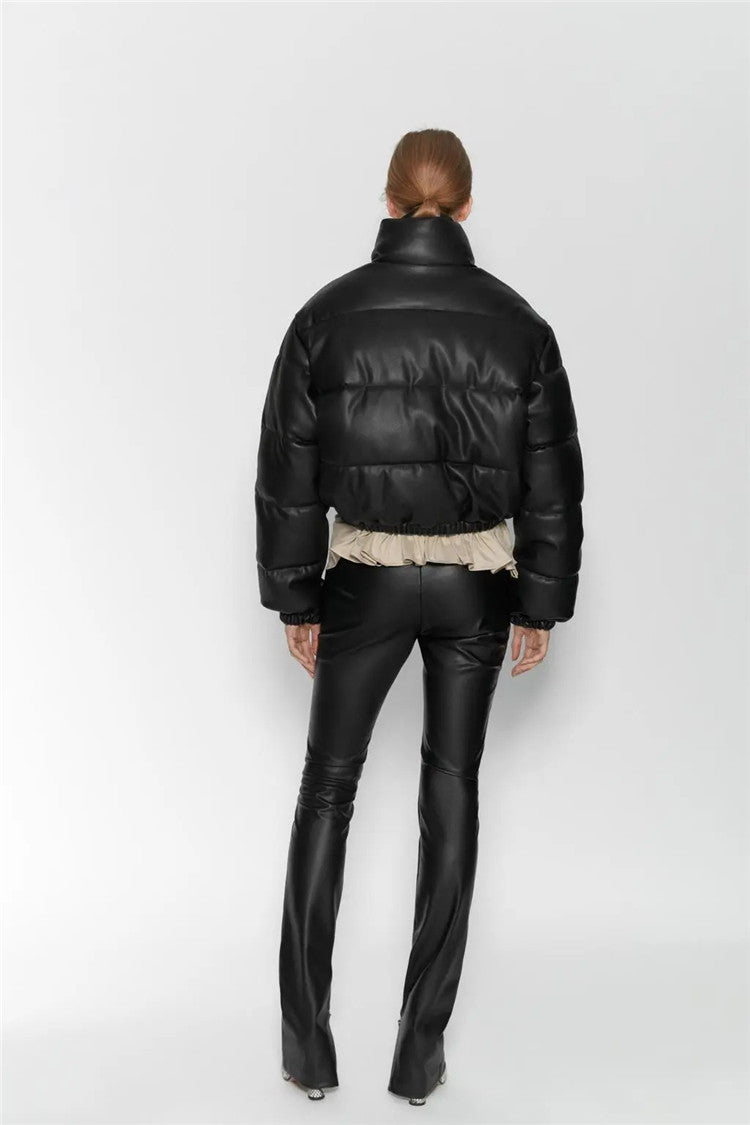 Casual Pure Color Simple ImitationLeather Cotton Clothes Women