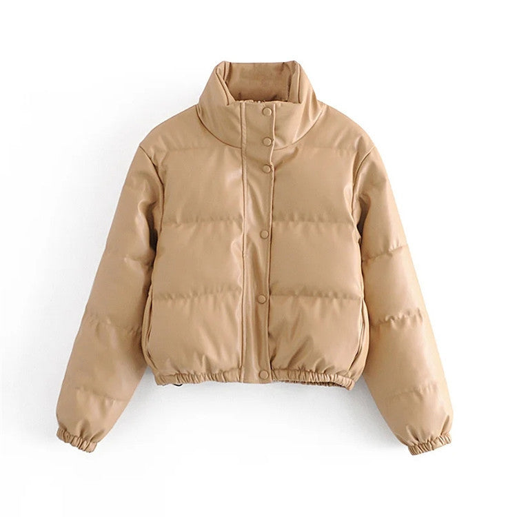 Casual Pure Color Simple ImitationLeather Cotton Clothes Women