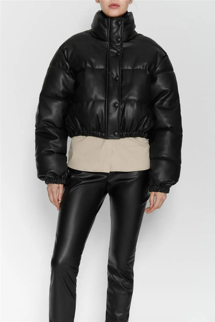 Casual Pure Color Simple ImitationLeather Cotton Clothes Women