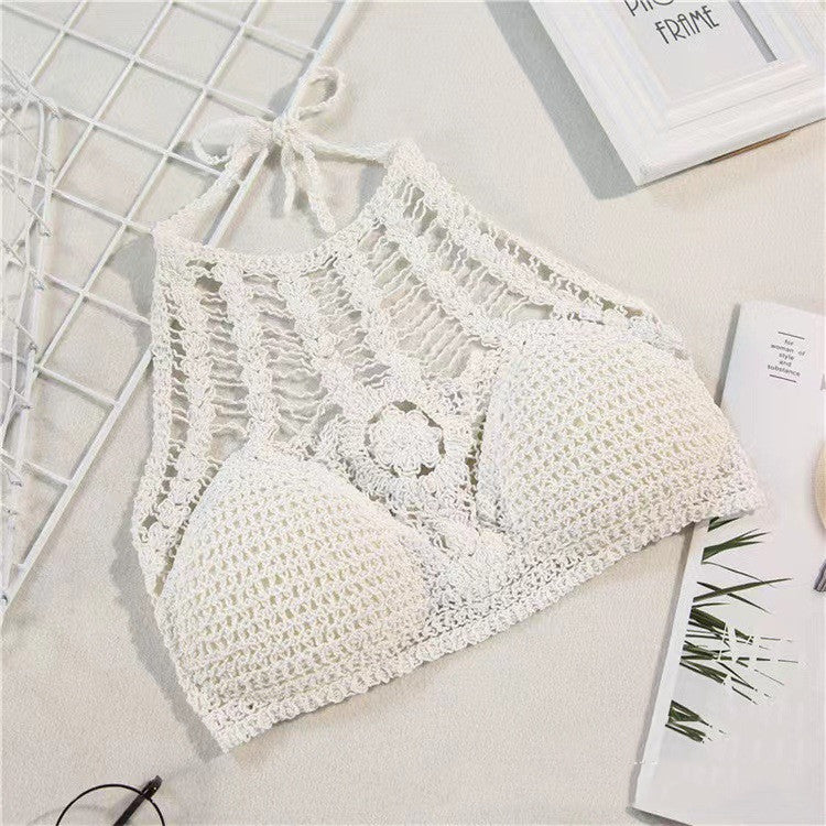 Fashion Hollowed-out Embroidered Strap Women's Strap Showing Chest Pad Top